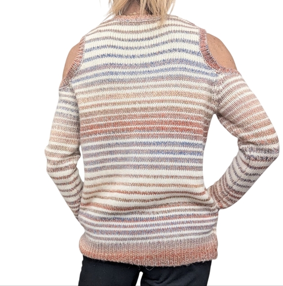 Rebecca Minkoff Page Sweater in Chalk Stripe Wool Blend Open Shoulders Size XS - Picture 4 of 7